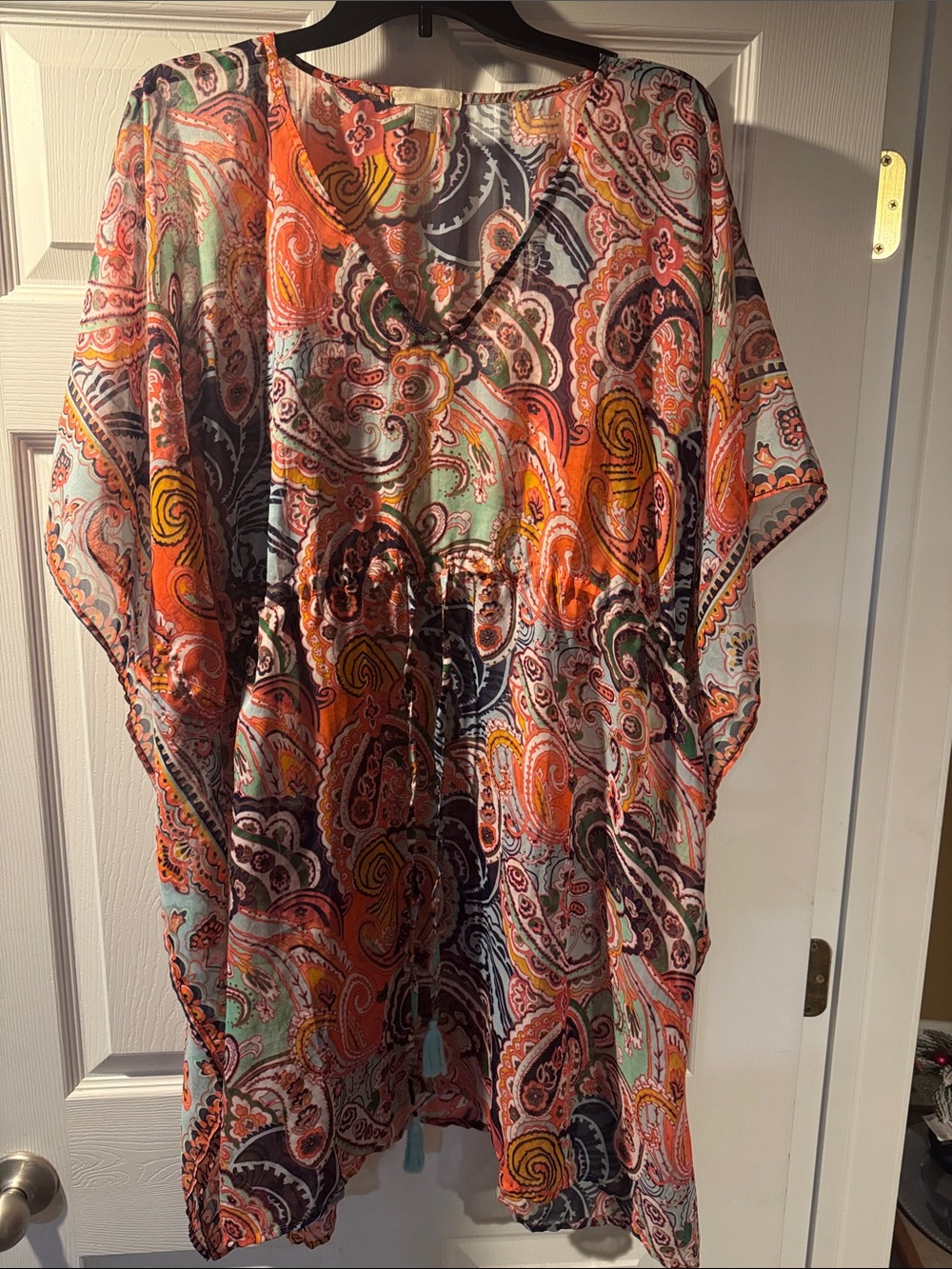 Dress Barn Multicolor Paisley Swim Coverup - Orange, Mint, Black
